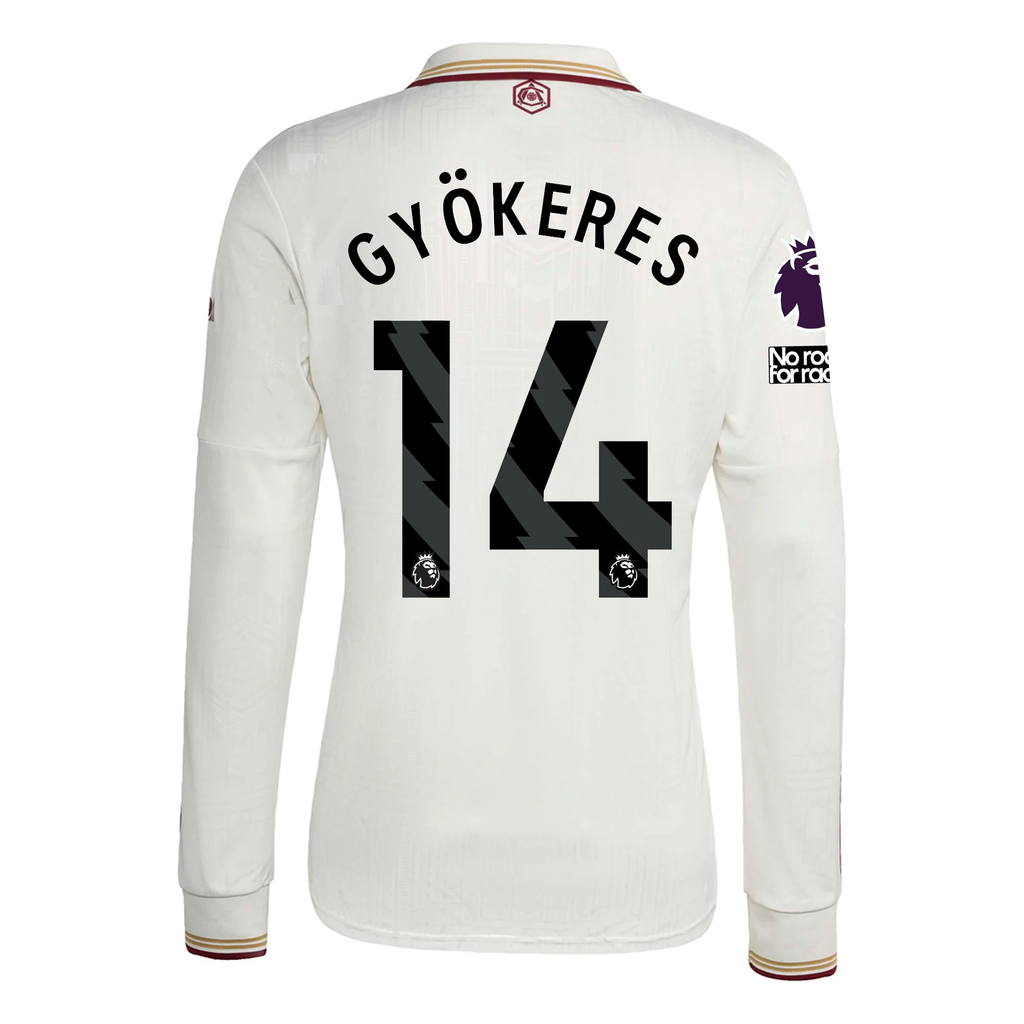 adidas Arsenal Viktor GyÃ¶keres Third Long Sleeve Jersey w/ EPL + No Room For Racism 25/26 (White/Burgundy)
