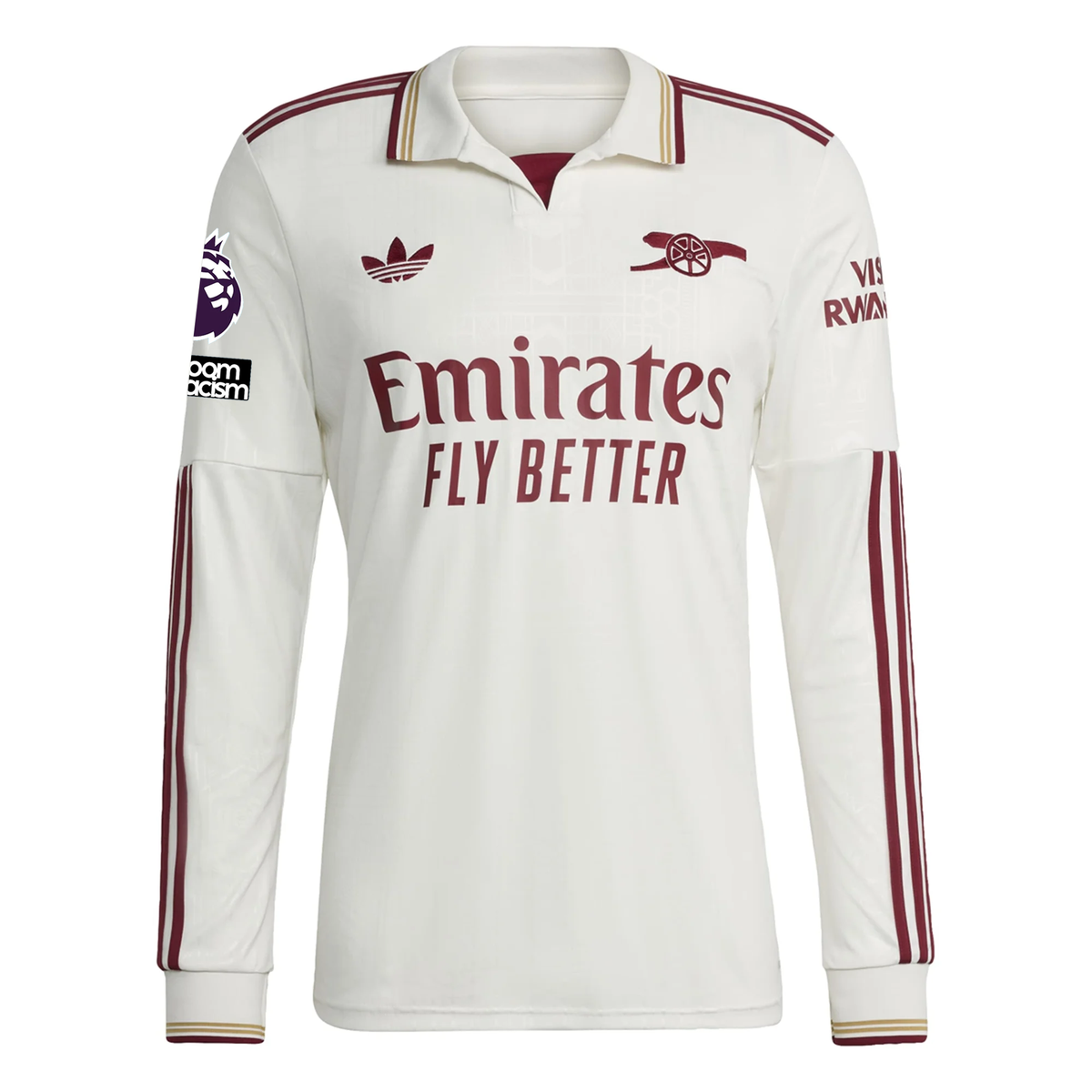 adidas Arsenal Viktor GyÃ¶keres Third Long Sleeve Jersey w/ EPL + No Room For Racism 25/26 (White/Burgundy)