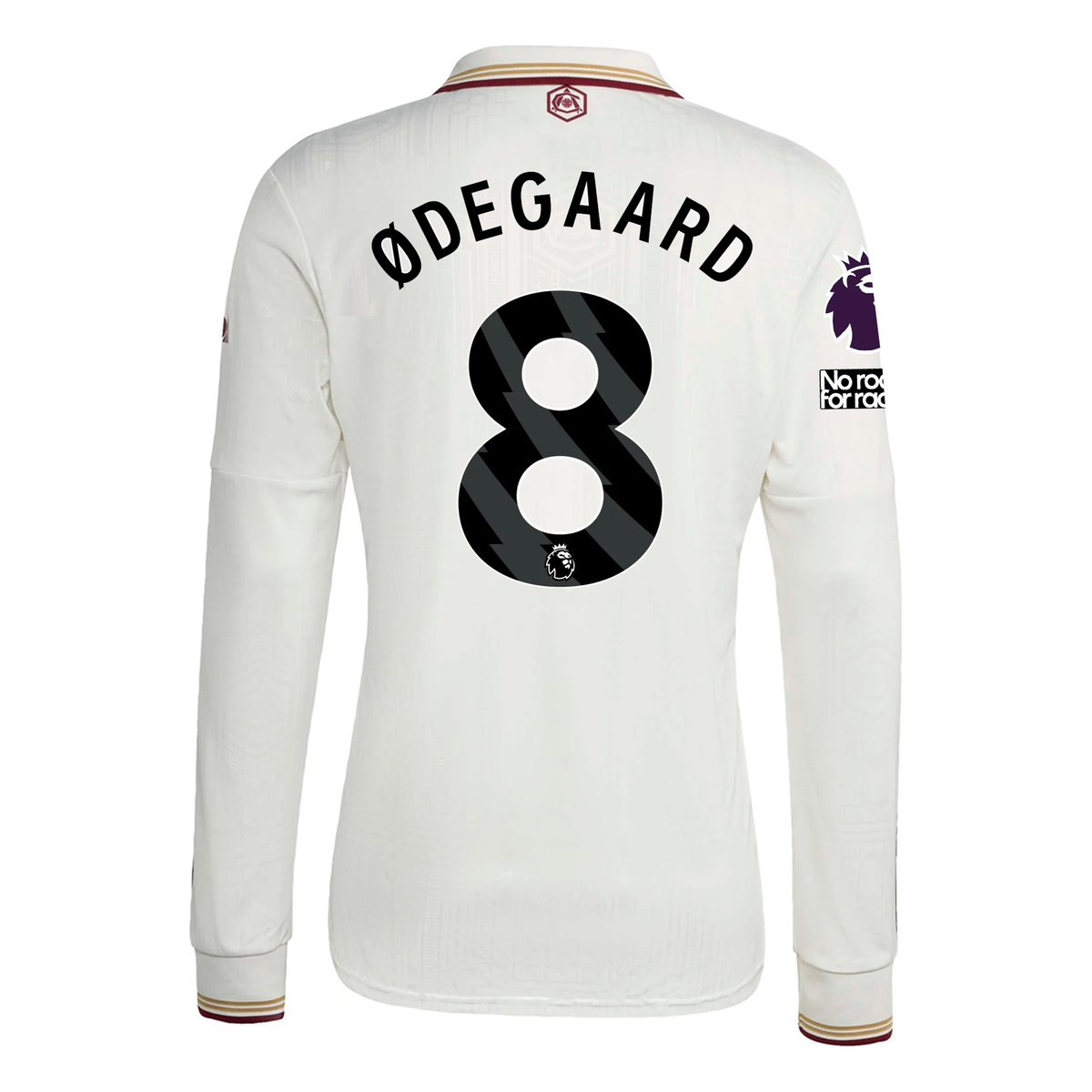 adidas Arsenal Martin Ã˜degaard Third Long Sleeve Jersey w/ EPL + No Room For Racism 25/26 (White/Burgundy)