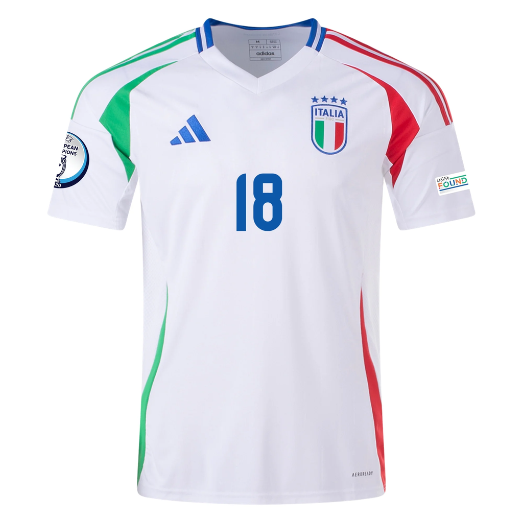 adidas Italy NicolÃ² Barella Away Jersey w/ Euro 2024 Patches 24/25 (Blue)