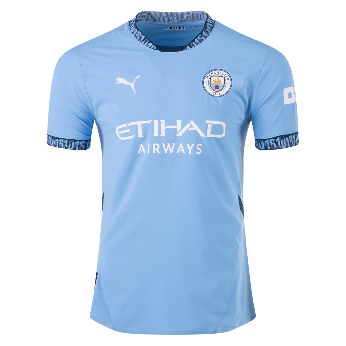 Puma Manchester City RÃºben Dias Authentic Home Jersey w/ EPL + No Room For Racism Patch 24/25 (Team Light Blue/Marine Blue)