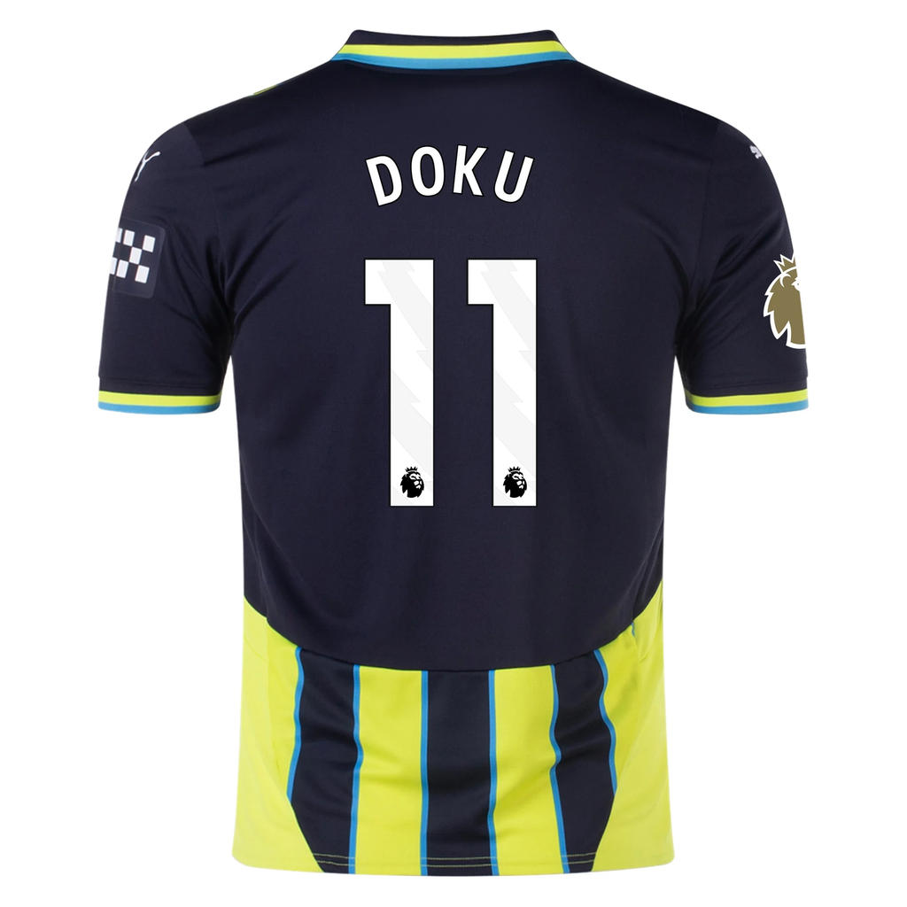Puma Manchester City JÃ©rÃ©my Doku Away Jersey w/ EPL + Club World Cup Patch 24/25 (New Navy/Yellow Glow)