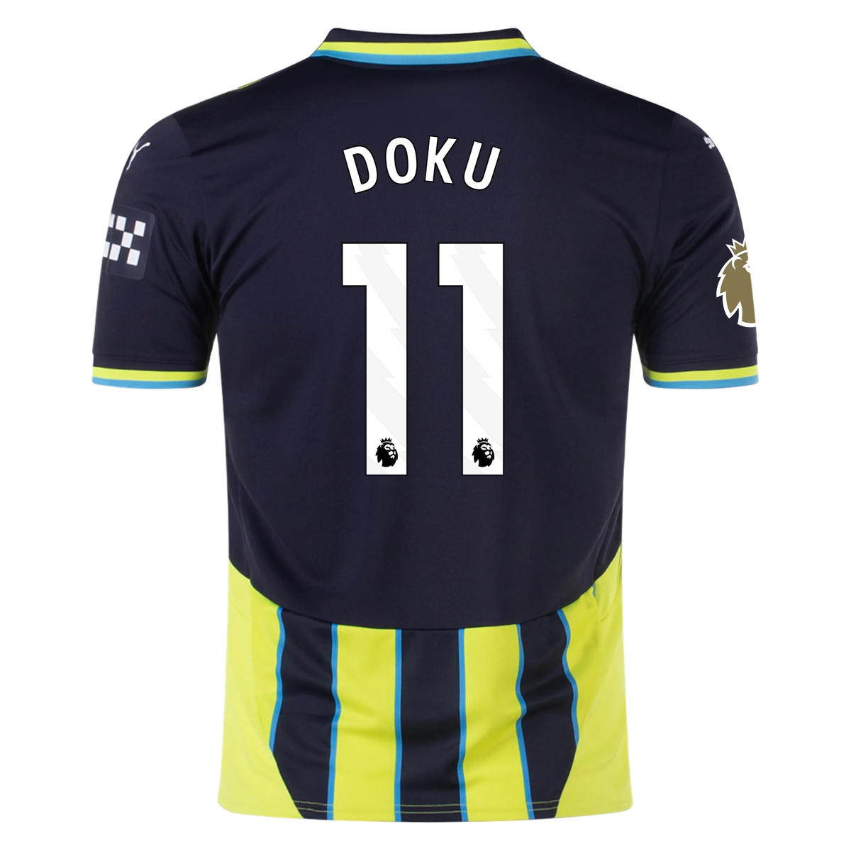 Puma Manchester City JÃ©rÃ©my Doku Away Jersey w/ EPL + Club World Cup Patch 24/25 (New Navy/Yellow Glow)