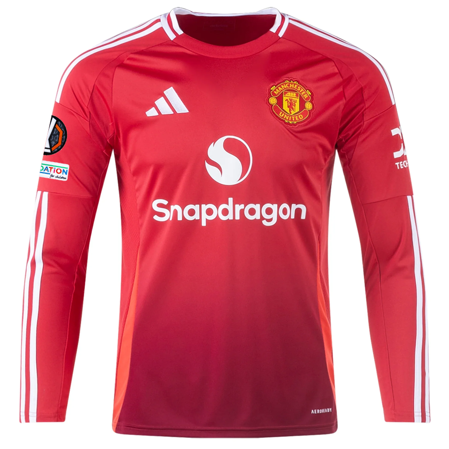 adidas Manchester United Rasmus HÃ¸jlund Long Sleeve Home Jersey w/ Europa League Patches 24/25 (Red)