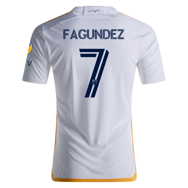 adidas LA Galaxy Diego FagÃºndez Home Jersey w/ MLS + Apple TV Patches 24/25 (White/Yellow/Navy)