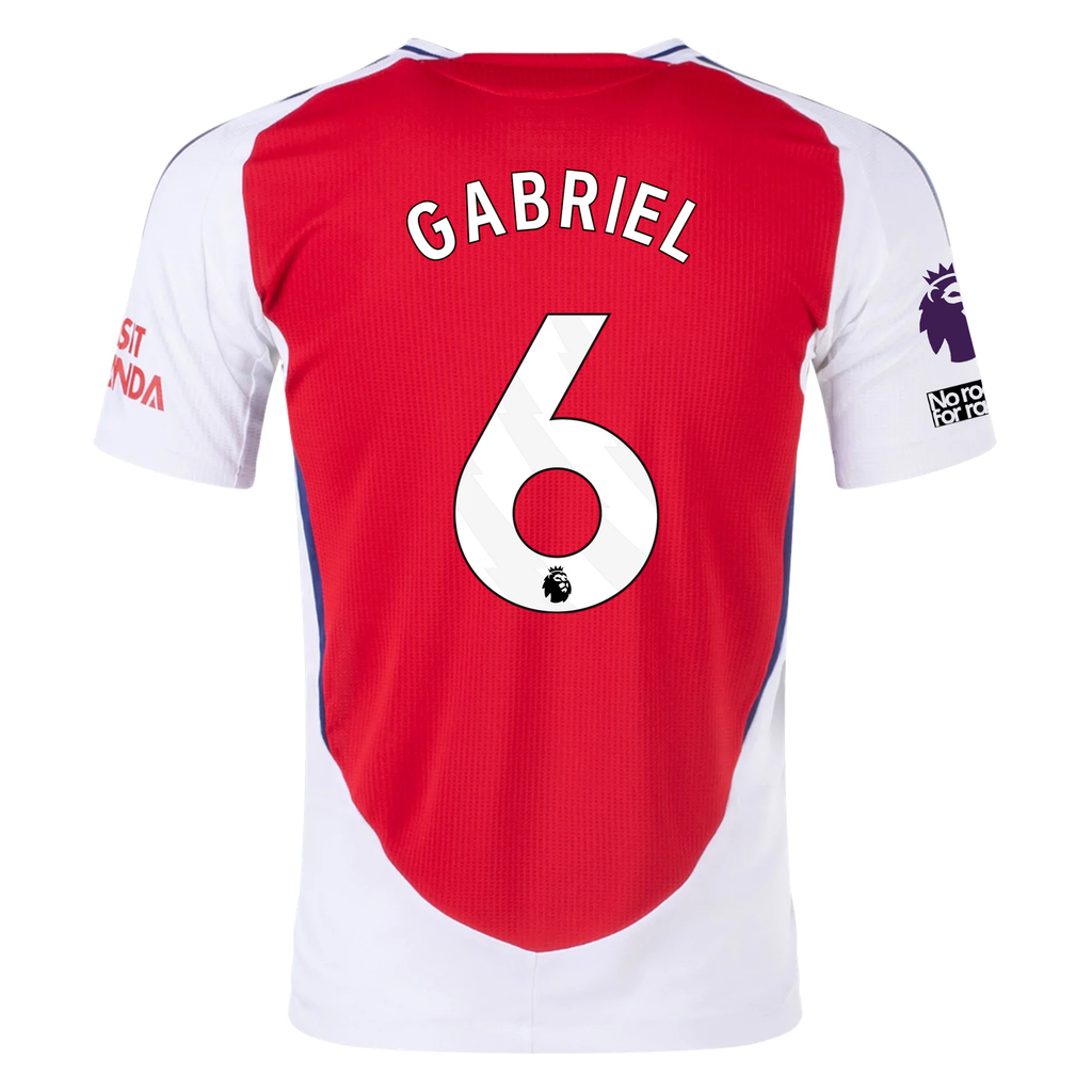 adidas Arsenal Authentic Gabriel MagalhÃ£es Home Jersey w/ EPL + No Room For Racism Patches 24/25 (Better Scarlet/White)