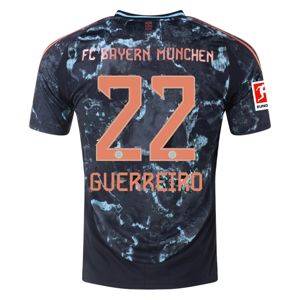 adidas Bayern Munich RaphaÃ«l Guerreiro Away Jersey w/ Bundesliga Patch 24/25 (Black/Copper/Blue)