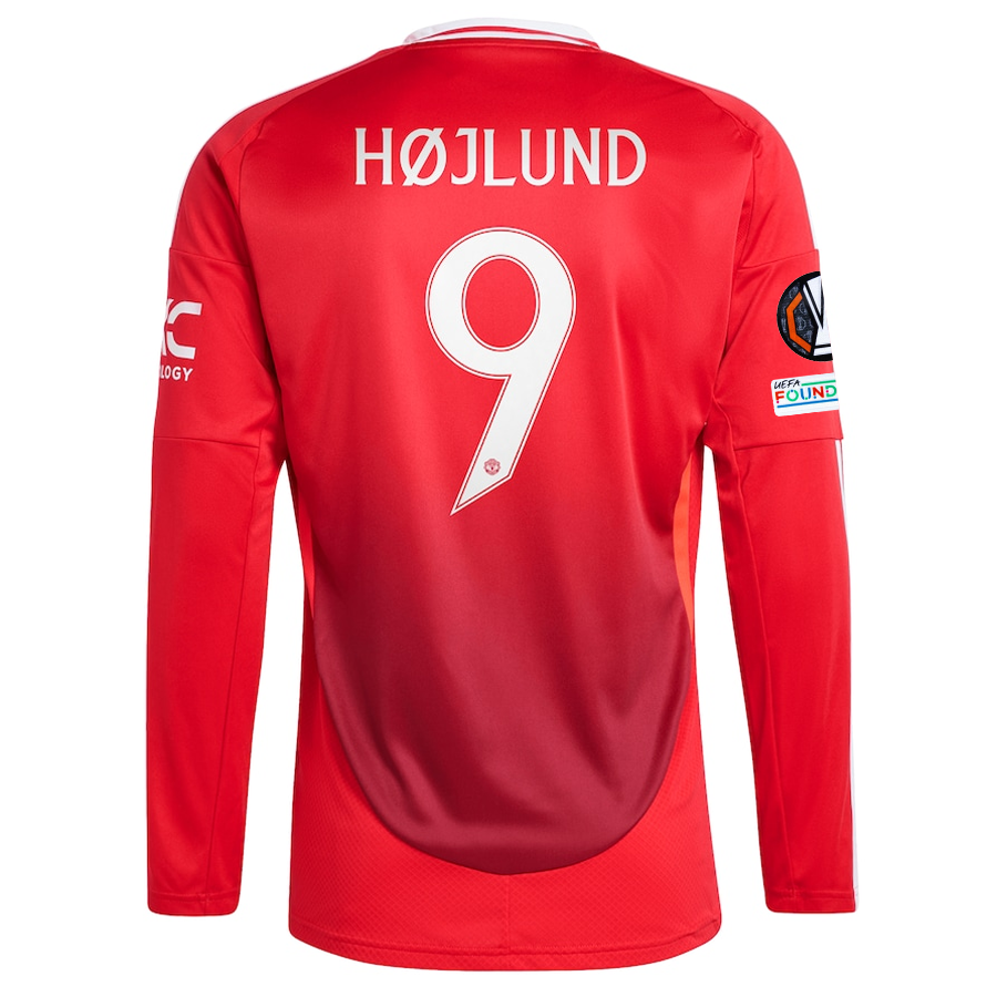 adidas Manchester United Rasmus HÃ¸jlund Long Sleeve Home Jersey w/ Europa League Patches 24/25 (Red)