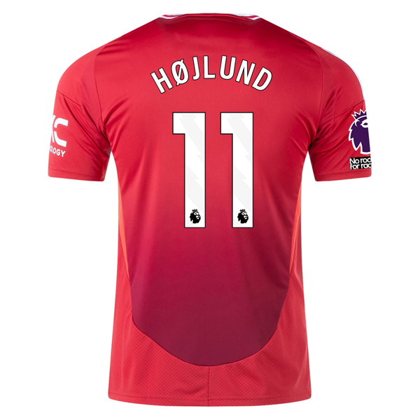 adidas Manchester United Rasmus HÃ¸jlund Home Jersey w/ EPL + No Room For Racism 24/25 (MUFC Red)