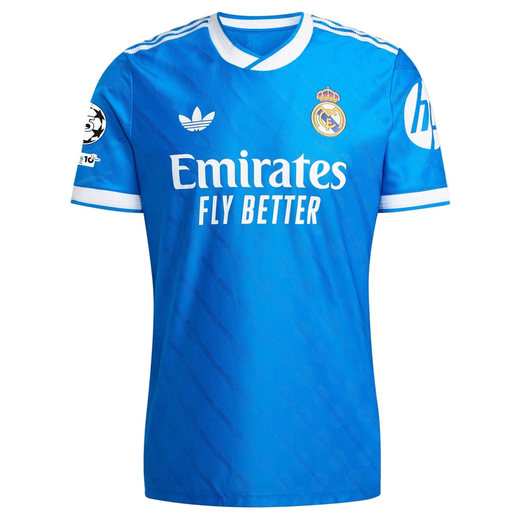 adidas Men's Huijsen Real Madrid 25/26 Authentic Third Jersey w/ Champions League Patches (Blue)
