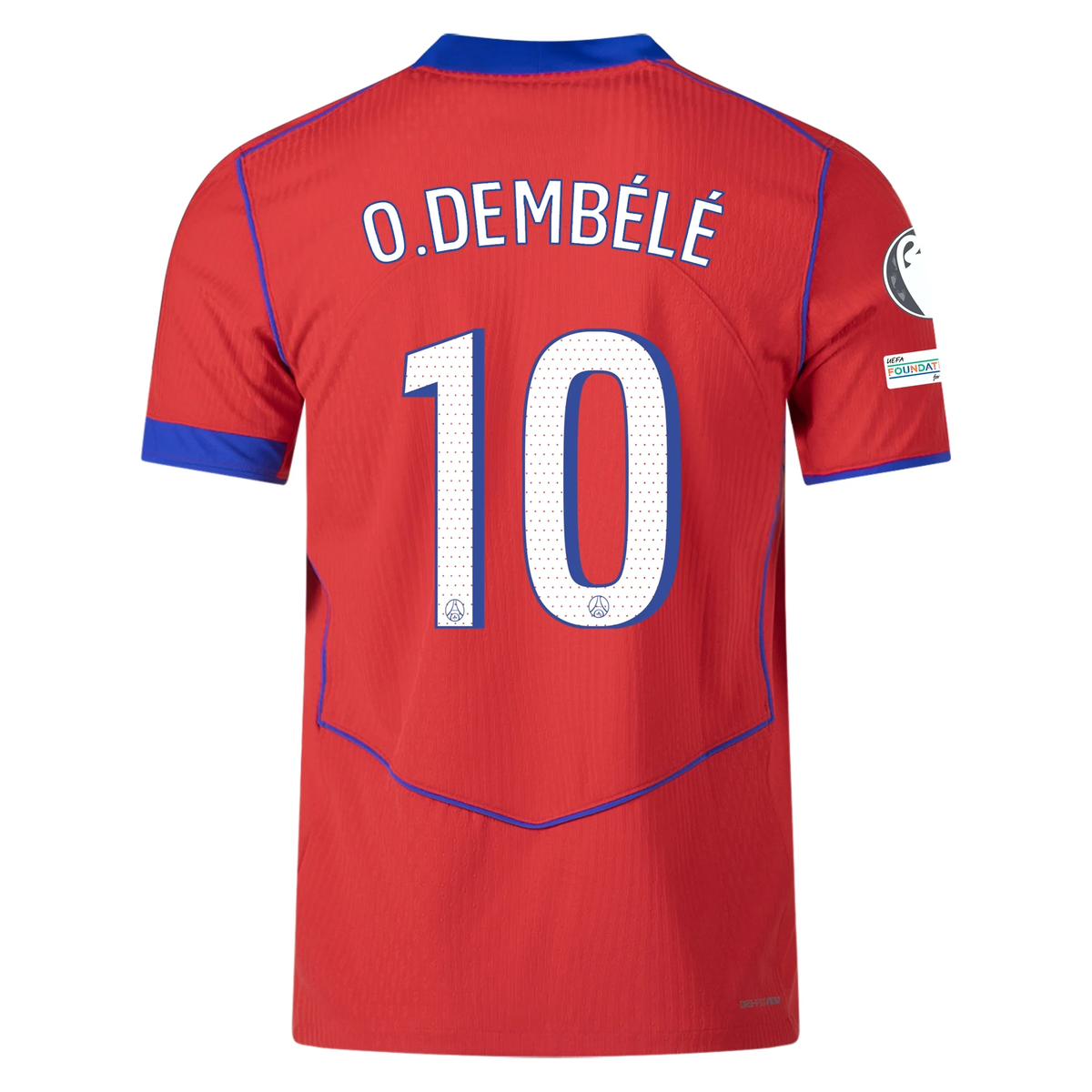 Nike Men's Paris Saint-Germain Authentic Ousmane DembÃ©lÃ© Third Jersey w/ Champions League Patches 25/26 (Sport Red/Hyper Royal)