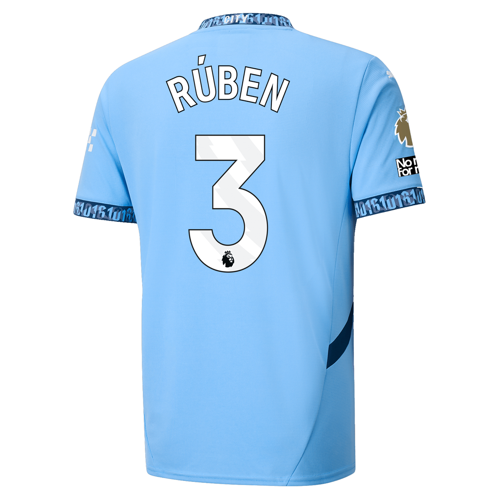 Puma Manchester City RÃºben Dias Authentic Home Jersey w/ EPL + No Room For Racism Patch 24/25 (Team Light Blue/Marine Blue)
