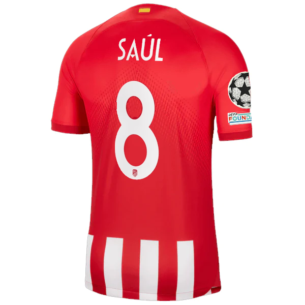 Nike Atletico Madrid SaÃºl Ã‘Ã­guez Home Jersey w/ Champions League Patches 23/24 (Sport Red/Global Red)