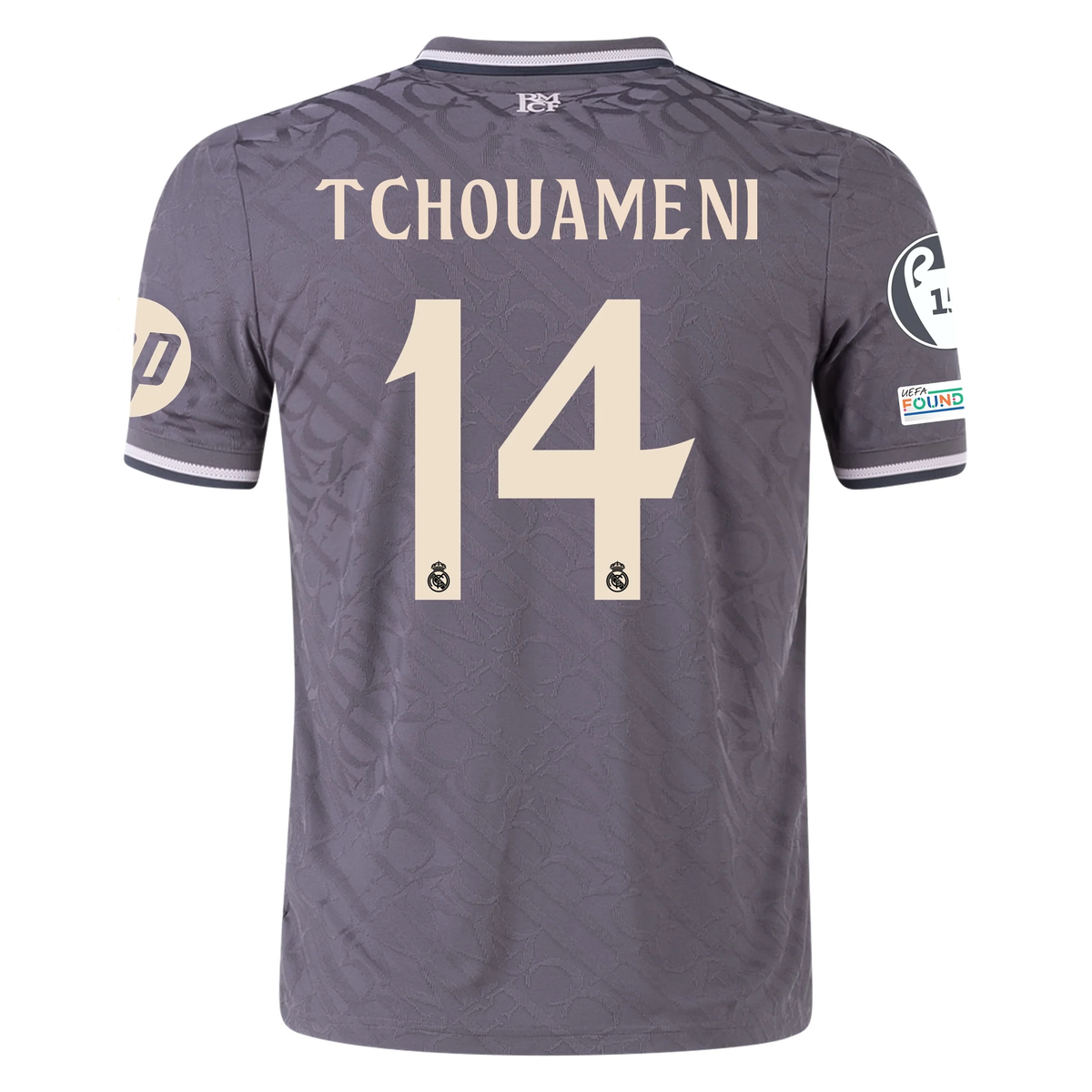 adidas Real Madrid Authentic AurÃ©lien TchouamÃ©ni Third Jersey w/ Champions League Patches 24/25 (Charcoal)